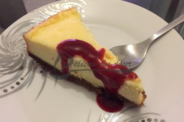 Cheesecake citron et coulis framboise