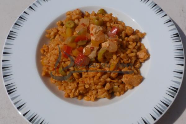 Blé précuit au poulet et aux légumes